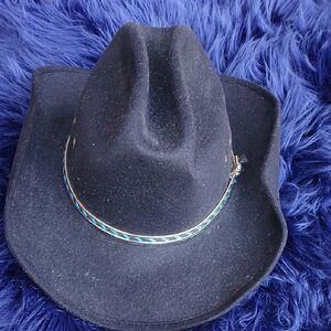 Stylish Black Cowboy Hat with Blue Trim